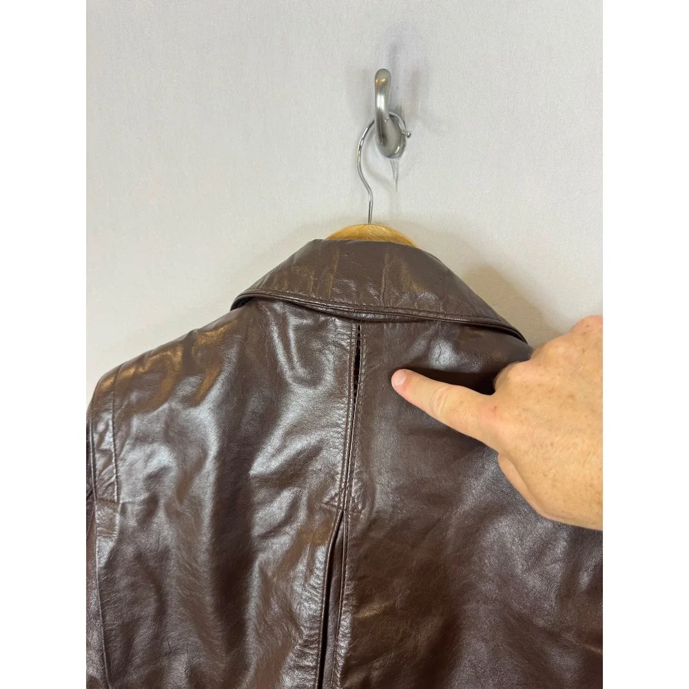 Vintage Sears Men 42 70s Brown Leather Bomber Jacket Quilted Lining CA00222